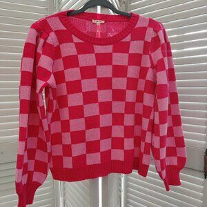 New Jodifl Pink Checkered Pleated Sweater - Size M